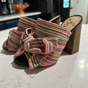Sam Edelman YUMI Rainbow Striped Bow Top Heels Size 6